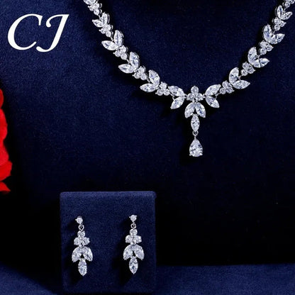 CANDICE Luxury Marquise Cubic Zirconia Diamond Pave Bridal Big Flower Pendant Ne