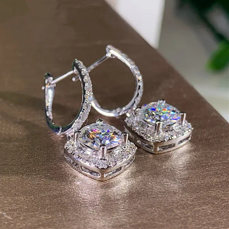 Luxury Elegant Exquisite 925 Sterling Silver Rose Gold Diamond Dangle Drop Earri