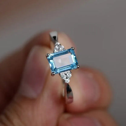 Exquisite Women'S 925 Sterling Silver Ring Princess Cut Mystic Rainbow Topaz Eng