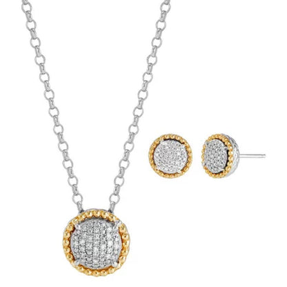 0.20 CT. T.W. Diamond Halo Pendant and Earring Set in Sterling Silver and 14K Ye