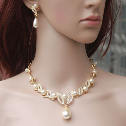 Crystal, Diamond, Pearl Necklace and Earrings