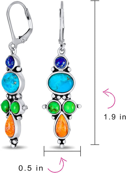 South Western Style Multi Stone Sterling Silver Lapis Stabilized Turquoise Orang
