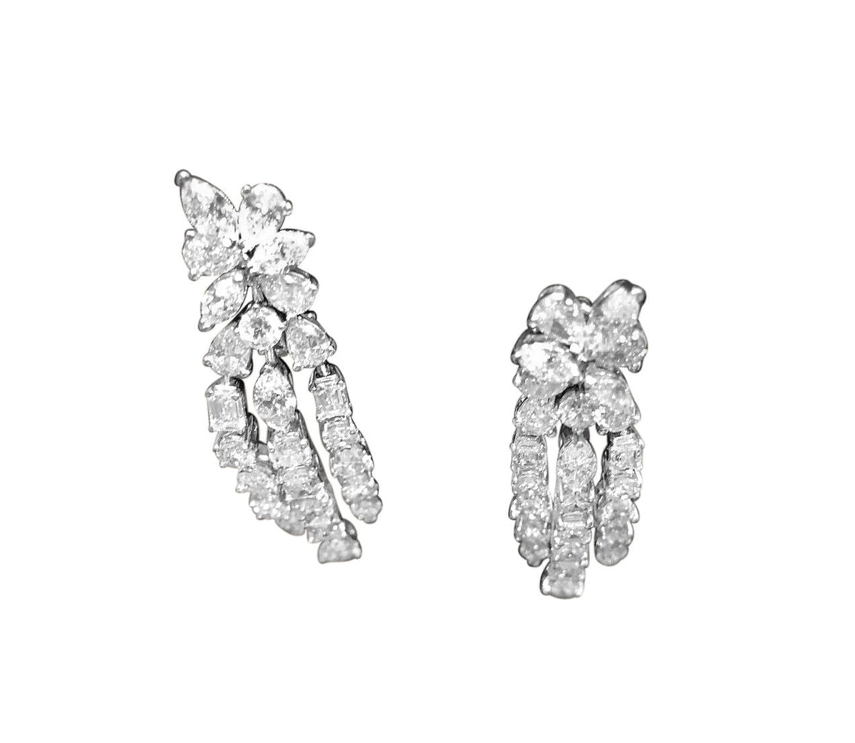 DIAMOND EMERALD SHAPE MARQUISE SHAPE ROUND BRILLIANT DANGLE DIAMOND EARRING