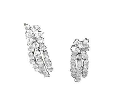 DIAMOND EMERALD SHAPE MARQUISE SHAPE ROUND BRILLIANT DANGLE DIAMOND EARRING