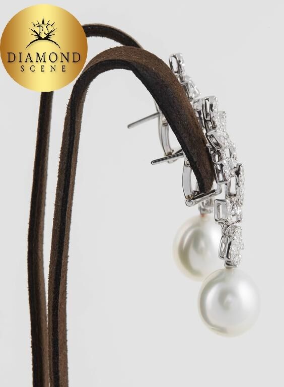 Classic Diamond Pearl White Gold Drop Earrings