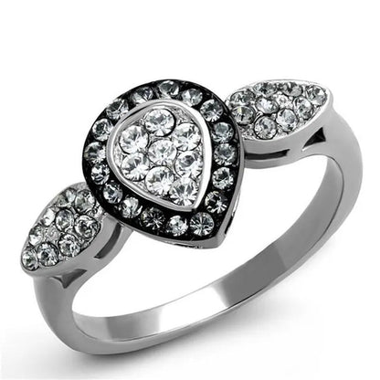 Women Two-Tone IP Black Stainless Steel Ring with Top Grade Crystal in Black Dia