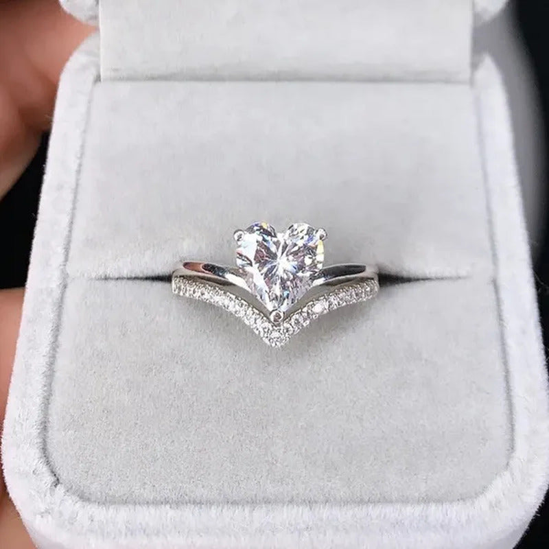 Exquisite 925 Sterling Silver White Sapphire Heart Ring Elegant Bride Engagement