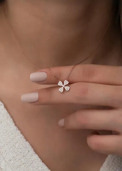 925 Ayar Rose Minik Yonca Kolye Kadın Gümüş Kolye