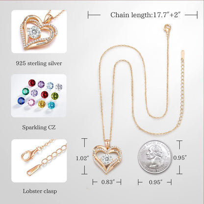 Forever Love Heart Pendant Necklaces for Women 925 Sterling Silver with Birthsto