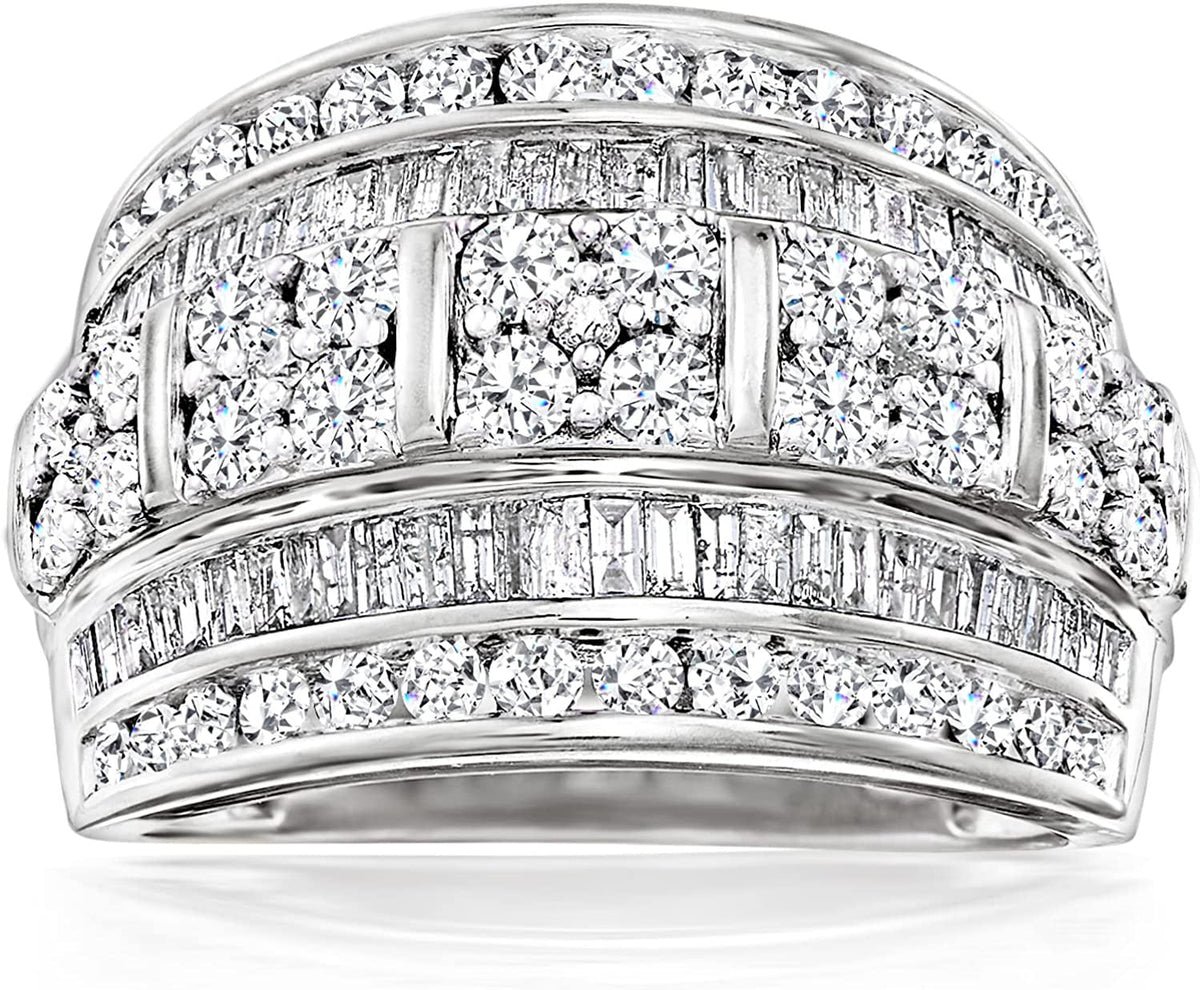 2.00 Ct. T.W. Baguette and round Diamond Multi-Row Ring in Sterling Silver