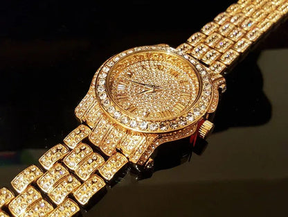 18K Men Hip Hop Iced Out Gold Simulated Diamond Rapper Watch
