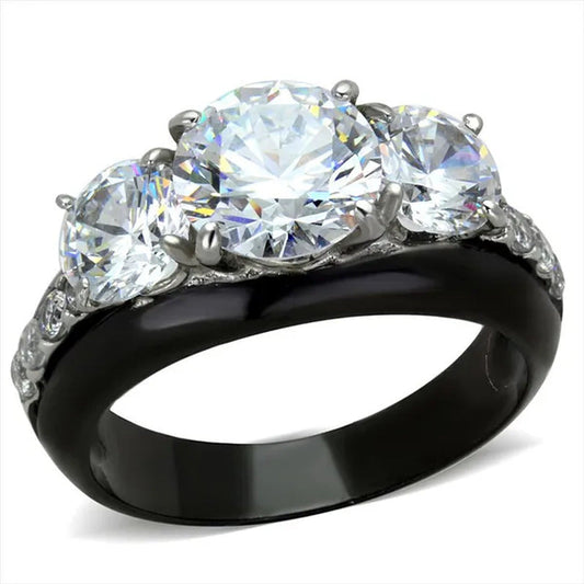 4.45 Ct round Cut AAA CZ Black Stainless Steel Engagement Ring Women'S Size 5-10