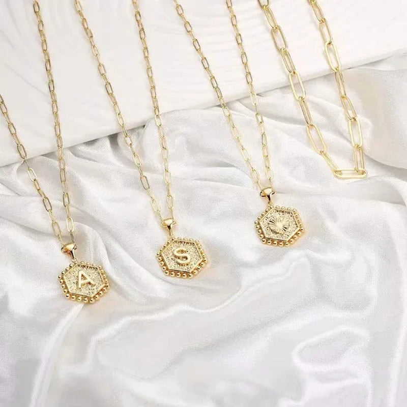 Dainty Layered Initial Necklaces for Women, 14K Gold Plated Paperclip Chain Neck