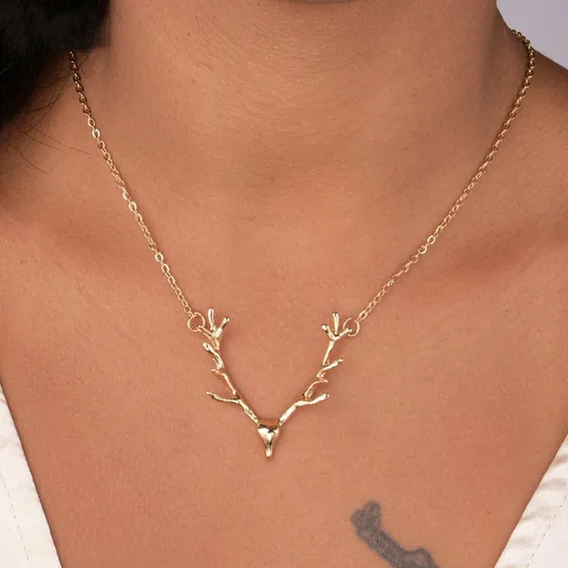 Tiny Cute Deer Horn Necklace Simple Elegant Horn Statement Necklace Antler Penda