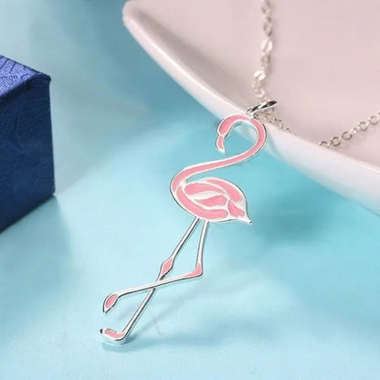 Romantic Elegant Engagement Wedding Linkchain Animal Shape Flamingo Pendant Neck