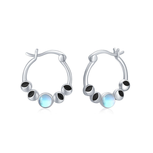 Moonstone Moon Phase Hoop Earrings