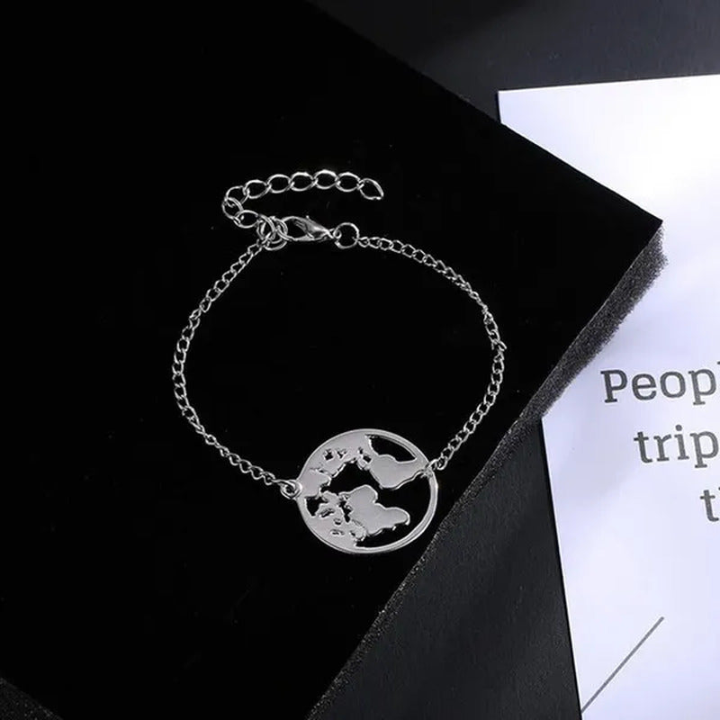Chain Link World Map Bracelets Bangles Jewelry Globe Bracelet Charm Travel Jewel