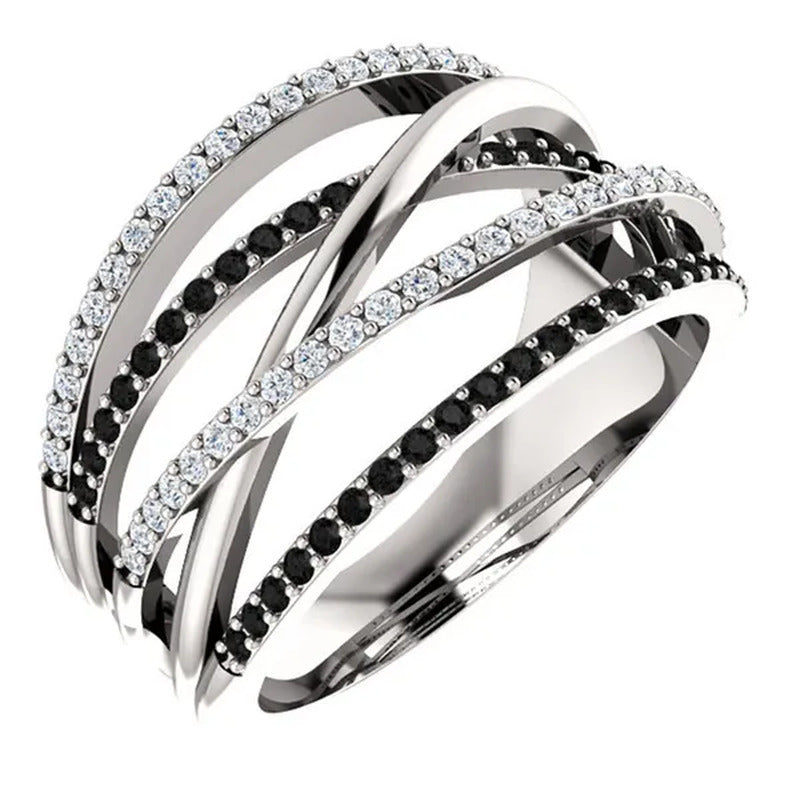 Solid 925 Sterling Silver Natural Black Sapphire Diamond Ring Anniversary Gift E