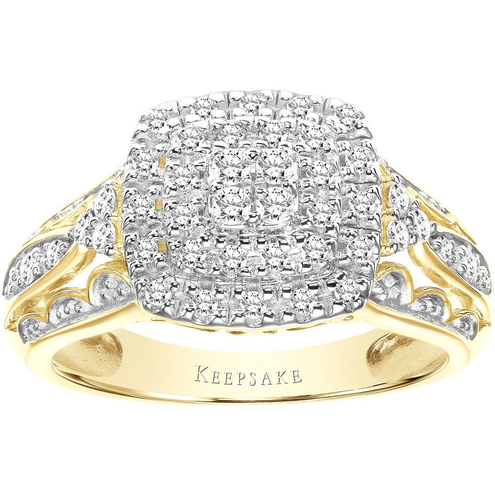 3/8Ctw Certified Genuine Diamond 10KT Yellow Gold Ladies Cushion "Sentiment" Rin