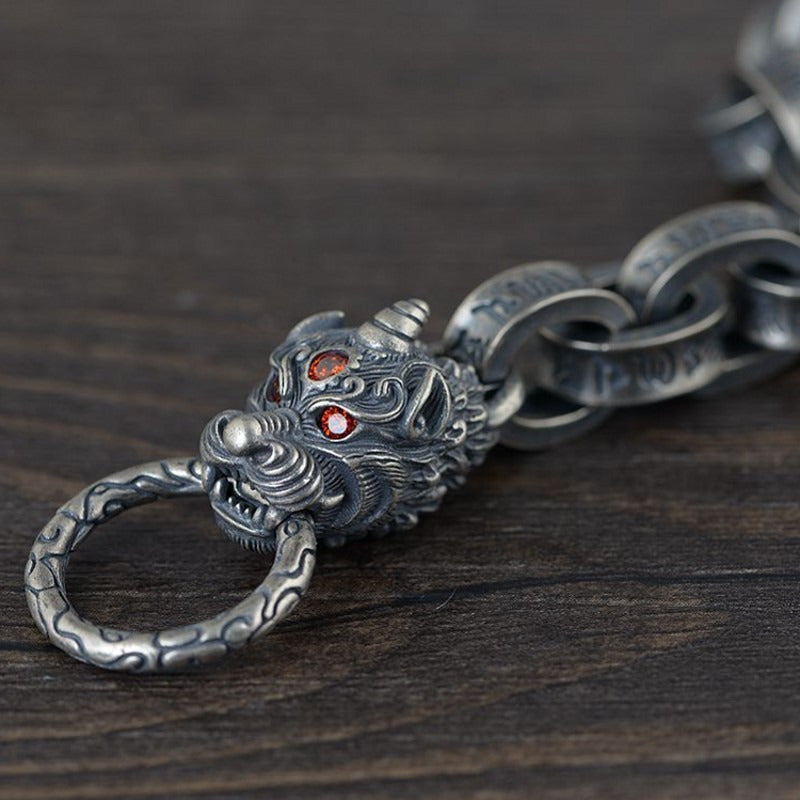 New 100% Ture Solid S925 Silver Antique Bracelet for Man Six-Word
