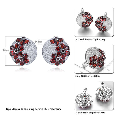 Natural Red Garnet Solid Silver Clip Earring 5.2 Carats Genuine Garnet Faced Cut