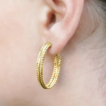 14K Gold Italian Textured Hoop Earrings