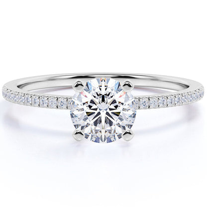 1.25 Carat round Cut Moissanite and Diamond Pave Engagement Ring in 10K White Go