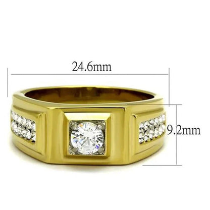 Men'S 1.18 Ct Faux Diamond Stainless Steel 14K Gold Ion Plated Ring Sizes 8-13