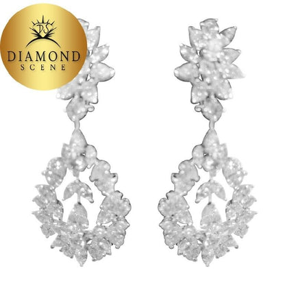 DIAMOND PEAR ROUND BRILLIANT MARQUISE SHAPE DIAMOND DANGLE DIAMOND SET EARRING