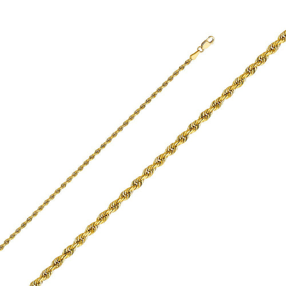 14K Solid Yellow Gold DC Twisted Rope Chain Link Necklace 2.5Mm