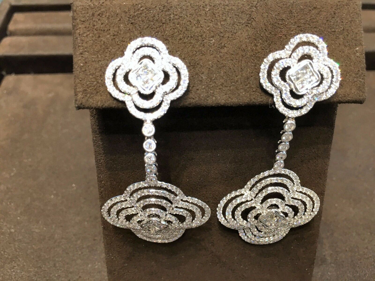 DIAMOND ROUND BRILLIANT SHAPE PRINCESS SHAPE DANGLE EARRING