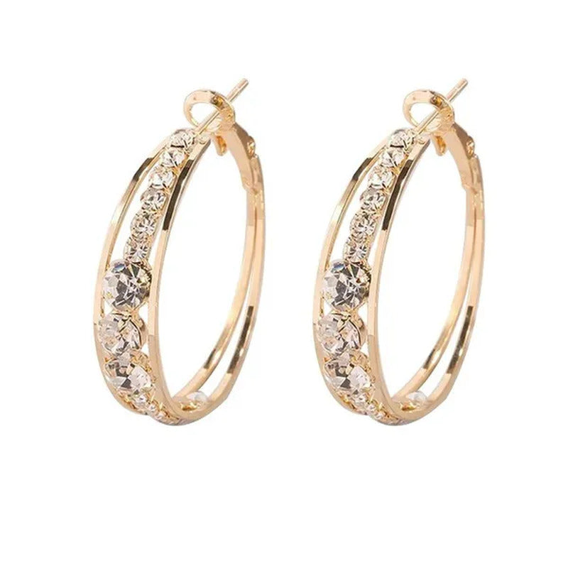 Exquisite Women'S 18K Gold Rhinestone Inlaid Big Diamond Hoop Hoop Earrings Euro
