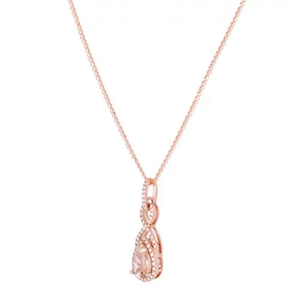 Pear Cut Morganite and Diamond Pendant in 14K Rose Gold