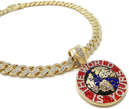 Hip Hop the World Is Yours Pendant & 12Mm 18" Full Iced Box Lock Cuban Chain Nec