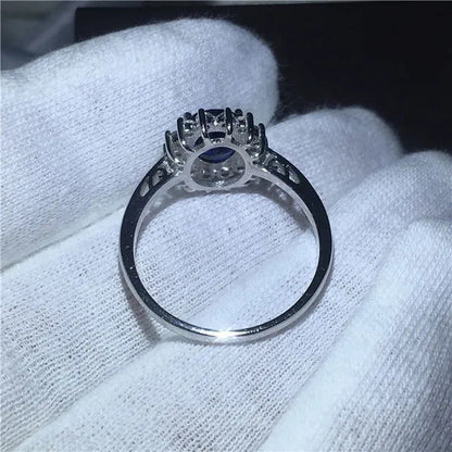 Exquisite Luxury Silver Plated Blue Cubic Zirconia Ring Engagement Wedding Band