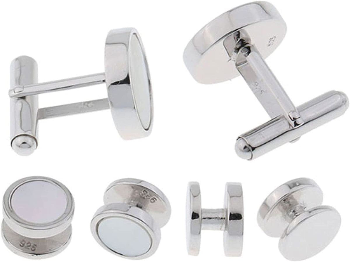 Mens Sterling Silver White Mother of Pearl Tuxedo Cufflinks and Studs | Solid 92
