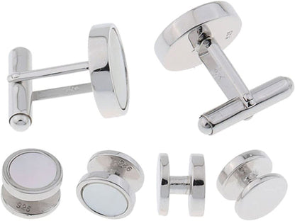 Mens Sterling Silver White Mother of Pearl Tuxedo Cufflinks and Studs | Solid 92