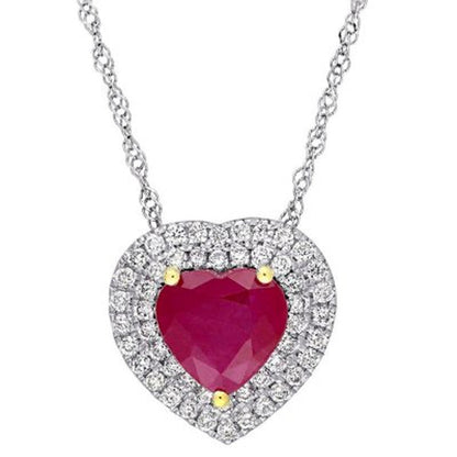 Allura Ruby and 0.22 CT. Diamond Double Halo Heart Pendant in 14K White Gold