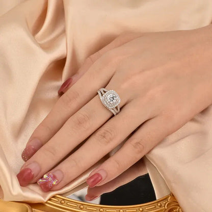 Newshe 2Pcs Wedding Ring Set Solid 925 Sterling Silver AAAAA CZ Simulate Diamond