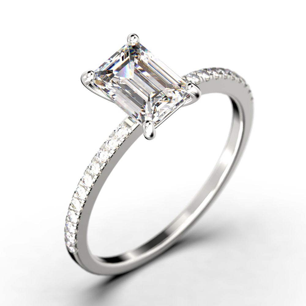 Art Deco 2.00 Carat Emerald Cut Diamond Moissanite Engagement Ring Set, Wedding