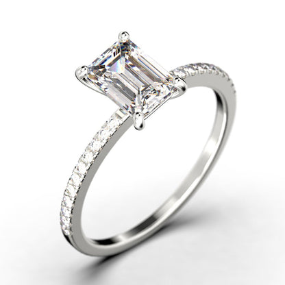 Art Deco 2.00 Carat Emerald Cut Diamond Moissanite Engagement Ring Set, Wedding