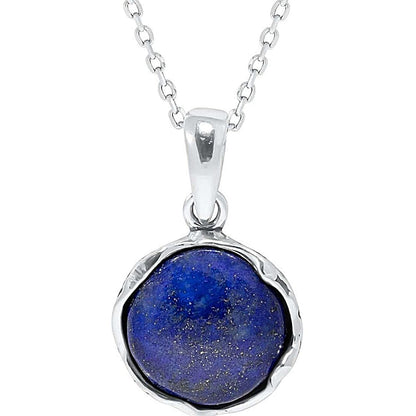 925 Sterling Silver Lapis Lazuli Necklace - Dainty 12Mm Deep Dark Blue Genuine L