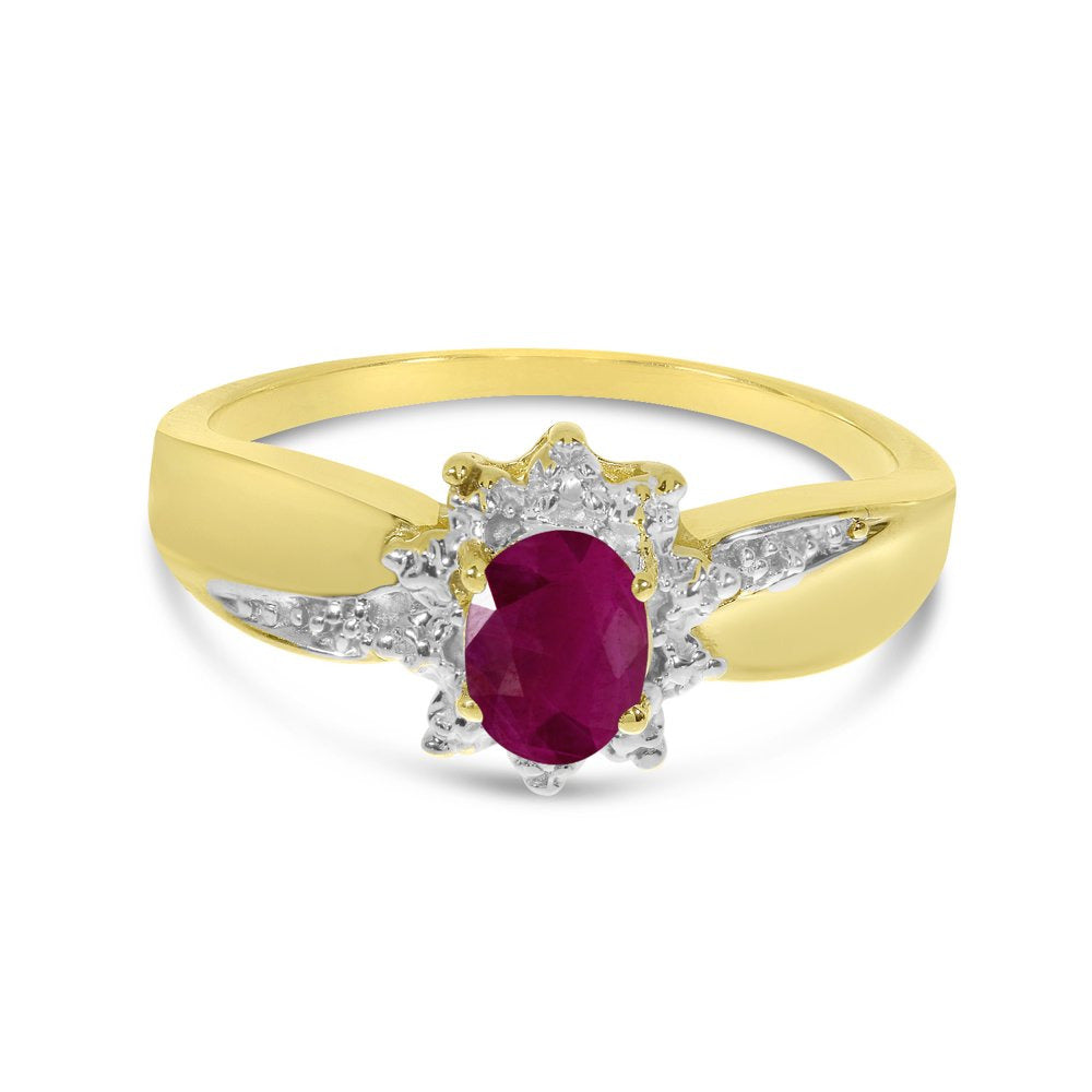 10K Yellow Gold Oval Ruby and Diamond Ring