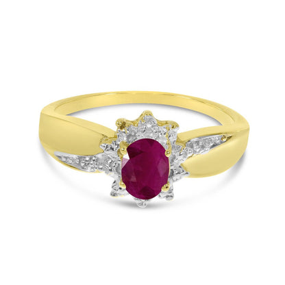 10K Yellow Gold Oval Ruby and Diamond Ring