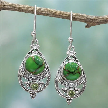 Antique 925 Sterling Silver Natural Turquoise Earrings Vintage Women Engagement