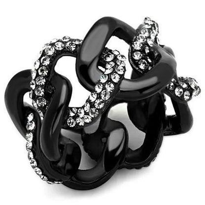 Women IP Black Stainless Steel Ring with Top Grade Crystal in Black Diamond - Si