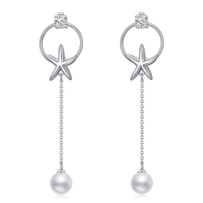 Starfish Earrings 925 Sterling Silver Starfish Earrings for Women Dangle Ocean S