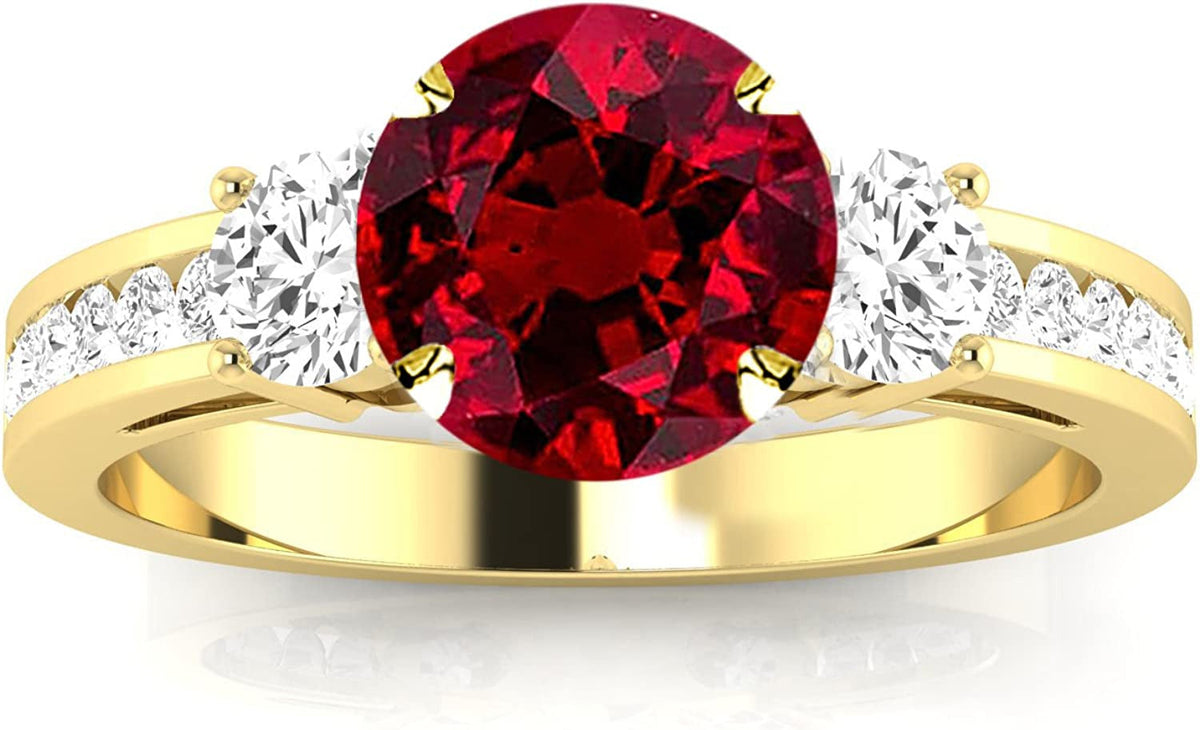 Channel Set 3 Three Stone Diamond Engagement Ring with a 0.5 Carat Ruby Heirloom