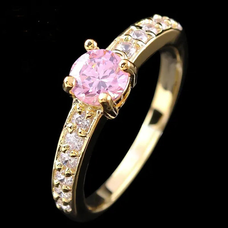 Woman'S round Cut Blue Aquamarine Golden Wedding Ring Wedding Ceremony Party Fan