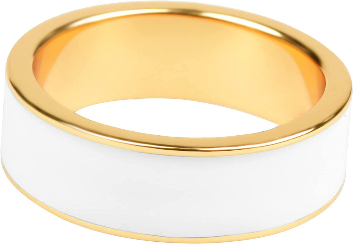 Gold Plated Sterling Silver Enamel 6MM Thick Band Rings for Women